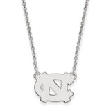 LogoArt University of North Carolina Necklace - Sterling Silver Rhodium-Plated N-C Small Pendant 18 Inch