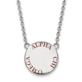 LogoArt Alpha Chi Omega Necklace - Sterling Silver Rhodium-Plated Sorority Text Large Color Enamel Pendant 18 Inch - SS015ACO-18