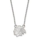 LogoArt Chicago Blackhawks Necklace - Sterling Silver Rhodium-Plated Small Pendant 18 Inch