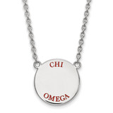 LogoArt Chi Omega Necklace - Sterling Silver Rhodium-Plated Sorority Text Large Color Enamel Pendant 18 Inch - SS015CHO-18