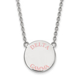 LogoArt Delta Gamma Necklace - Sterling Silver Rhodium-Plated Sorority Text Large Color Enamel Pendant 18 Inch - SS015DG-18