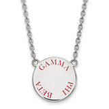 LogoArt Gamma Phi Beta Necklace - Sterling Silver Rhodium-Plated Sorority Text Large Color Enamel Pendant 18 Inch - SS015GPB-18