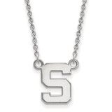 LogoArt Michigan State University Necklace - Sterling Silver Rhodium-Plated Letter S Small Pendant 18 Inch