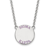LogoArt Sigma Kappa Necklace - Sterling Silver Rhodium-Plated Sorority Text Large Color Enamel Pendant 18 Inch - SS015SKP-18