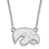 LogoArt University of Iowa Necklace - Sterling Silver Rhodium-Plated Hawk Small Pendant 18 Inch