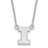 LogoArt University of Illinois Necklace - Sterling Silver Rhodium-Plated Letter I Small Pendant 18 Inch