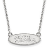 LogoArt University of Mississippi Necklace - Sterling Silver Rhodium-Plated Ole Miss Small Oval Pendant 18 Inch