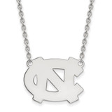 LogoArt University of North Carolina Necklace - Sterling Silver Rhodium-Plated N-C Large Pendant 18 Inch