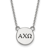 LogoArt Alpha Chi Omega Necklace - Sterling Silver Rhodium-Plated Sorority Greek Letters Small Black Enamel Pendant 18 Inch