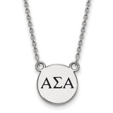 LogoArt Alpha Sigma Alpha Necklace - Sterling Silver Rhodium-Plated Sorority Greek Letters Small Black Enamel Pendant 18 Inch