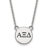 LogoArt Alpha Xi Delta Necklace - Sterling Silver Rhodium-Plated Sorority Greek Letters Small Black Enamel Pendant 18 Inch