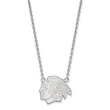 LogoArt Chicago Blackhawks Necklace - Sterling Silver Rhodium-Plated Large Pendant 18 Inch