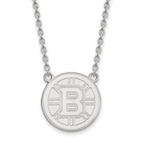 LogoArt Boston Bruins Necklace - Sterling Silver Rhodium-Plated Large Pendant 18 Inch, 18 mm Wide, Polished
