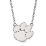 LogoArt Clemson University Necklace - Sterling Silver Rhodium-Plated Tiger Paw Large Pendant 18 Inch