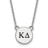 LogoArt Kappa Delta Necklace - Sterling Silver Rhodium-Plated Sorority Greek Letters Small Black Enamel Pendant 18 Inch