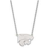 LogoArt Kansas State University Necklace - Sterling Silver Rhodium-Plated Wildcat Large Pendant 18 Inch