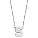 LogoArt Michigan State University Necklace - Sterling Silver Rhodium-Plated Letter S Large Pendant 18 Inch