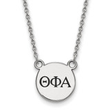 LogoArt Theta Phi Alpha Necklace - Sterling Silver Rhodium-Plated Sorority Greek Letters Small Black Enamel Pendant 18 Inch