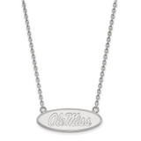 LogoArt University of Mississippi Necklace - Sterling Silver Rhodium-Plated Ole Miss Large Oval Pendant 18 Inch