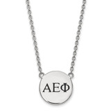 LogoArt Alpha Epsilon Phi Necklace - Sterling Silver Rhodium-Plated Sorority Greek Letters Small Black Enamel Pendant 18 Inch