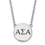 LogoArt Alpha Sigma Alpha Necklace - Sterling Silver Rhodium-Plated Sorority Greek Letters Large Black Enamel Pendant 18 Inch