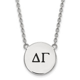 LogoArt Delta Gamma Necklace - Sterling Silver Rhodium-Plated Sorority Greek Letters Large Black Enamel Pendant 18 Inch