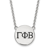 LogoArt Gamma Phi Beta Necklace - Sterling Silver Rhodium-Plated Sorority Greek Letters Large Black Enamel Pendant 18 Inch