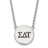 LogoArt Sigma Delta Tau Necklace - Sterling Silver Rhodium-Plated Sorority Greek Letters Large Black Enamel Pendant 18 Inch