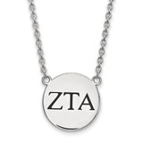 LogoArt Zeta Tau Alpha Necklace - Sterling Silver Rhodium-Plated Sorority Greek Letters Large Black Enamel Pendant 18 Inch
