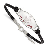 LogoArt Alpha Phi Bracelet - Sterling Silver Rhodium-Plated Sorority Symbol Color Enamel Black Leather 7 Inch with Extender