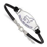 LogoArt Delta Phi Epsilon Bracelet - Sterling Silver Rhodium-Plated Sorority Symbol Color Enamel Black Leather 7 Inch with Extender