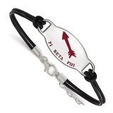 LogoArt Pi Beta Phi Bracelet - Sterling Silver Rhodium-Plated Sorority Symbol Color Enamel Black Leather 7 Inch with Extender