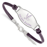 LogoArt Sigma Kappa Bracelet - Sterling Silver Rhodium-Plated Sorority Symbol Color Enamel Color Leather 7 Inch with Extender
