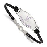 LogoArt Sigma Kappa Bracelet - Sterling Silver Rhodium-Plated Sorority Symbol Color Enamel Black Leather 7 Inch with Extender