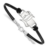 LogoArt University of Louisville Bracelet - Sterling Silver Rhodium-Plated Letter L Small Center Black Leather 7 Inch with Extender