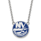 LogoArt New York Islanders Necklace - Sterling Silver Rhodium-Plated Large Enameled Pendant 18 Inch