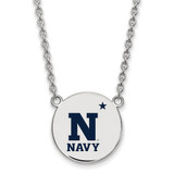 Sterling Silver Rhodium-Plated LogoArt US Naval Academy Large Enameled Disc Pendant 18 Inch Necklace