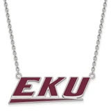 LogoArt Eastern Kentucky University Necklace - Sterling Silver Rhodium-Plated E-K-U Large Enameled Pendant 18 Inch
