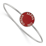 LogoArt Alpha Chi Omega Bracelet - Sterling Silver Rhodium-Plated Enameled Slip-on Bangle - SS022ACO-7
