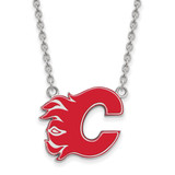LogoArt Calgary Flames Necklace - Sterling Silver Rhodium-Plated Letter C Large Enameled Pendant 18 Inch