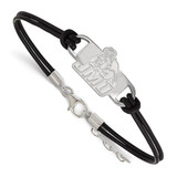 LogoArt James Madison University Bracelet - Sterling Silver Rhodium-Plated Small Center Black Leather 7 Inch with Extender