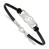 LogoArt Oklahoma State University Bracelet - Sterling Silver Rhodium-Plated O-S-U Small Center Black Leather 7 Inch with Extender