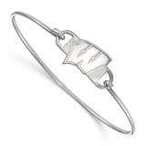 LogoArt University of Wisconsin Bracelet - Sterling Silver Rhodium-Plated Letter W Small Center 7 Inch Wire Bangle