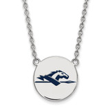 LogoArt Longwood University Necklace - Sterling Silver Rhodium-Plated Horse Large Enameled Disc 18 Inch