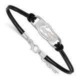 LogoArt University of Florida Bracelet - Sterling Silver Rhodium-Plated Gator Small Center Black Leather 7 Inch with Extender