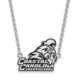 LogoArt Coastal Carolina University Necklace - Sterling Silver Rhodium-Plated Chanticleers Large Enameled Pendant 18 Inch