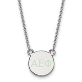 LogoArt Alpha Epsilon Phi Necklace - Sterling Silver Rhodium-Plated Sorority Greek Letters Extra Small Color Enamel Pendant 18 Inch - SS027AEP-18