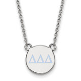 LogoArt Delta Delta Delta Necklace - Sterling Silver Rhodium-Plated Sorority Greek Letters Small Color Enamel Pendant 18 Inch - SS027DDD-18