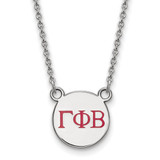 LogoArt Gamma Phi Beta Necklace - Sterling Silver Rhodium-Plated Sorority Greek Letters Small Color Enamel Pendant 18 Inch - SS027GPB-18