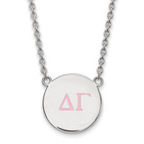 LogoArt Delta Gamma Necklace - Sterling Silver Rhodium-Plated Sorority Greek Letters Large Color Enamel Pendant 18 Inch - SS028DG-18